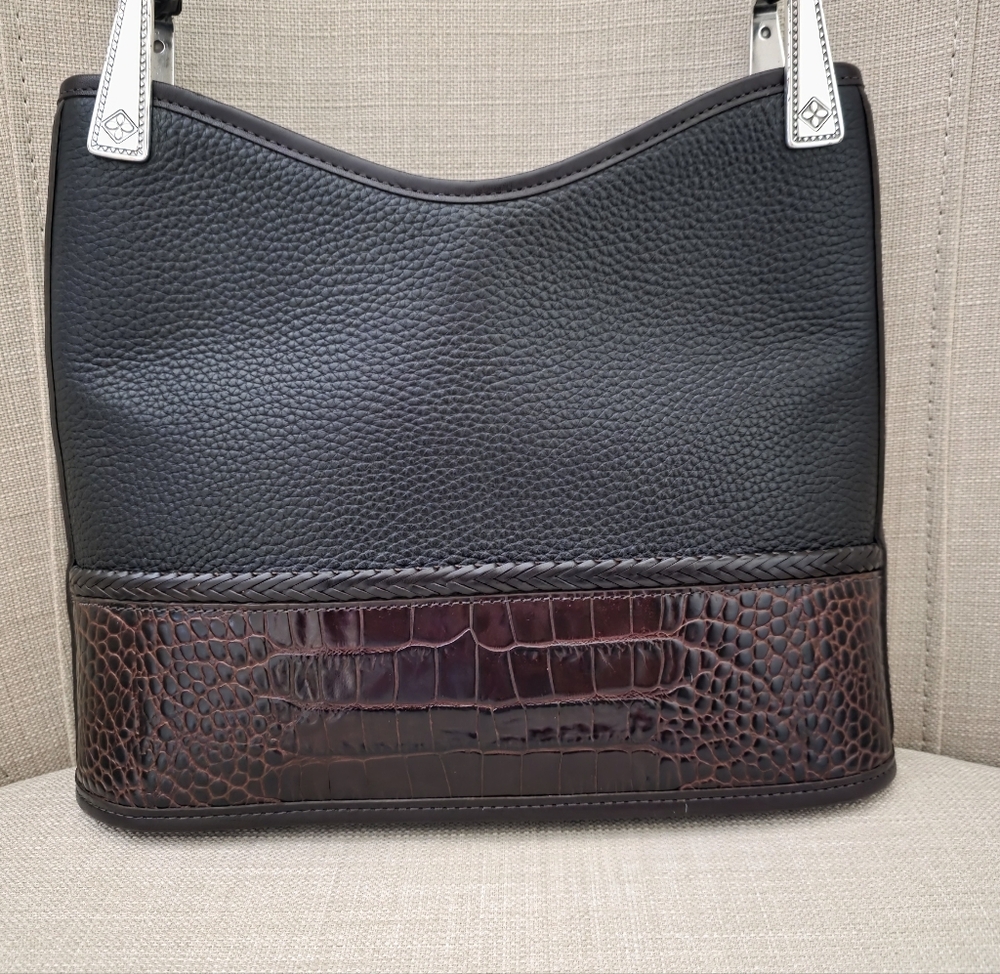 Vintage Y2K Gina Brighton Black And Brown Pebbled Leather Shoulder Bag